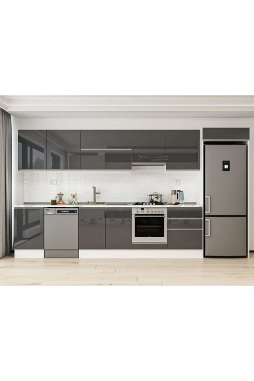 390X222 Cm High Gloss Mutfak Dolabı Mb-E80S50S60-1 High Gloss | Antrasit - Mdf