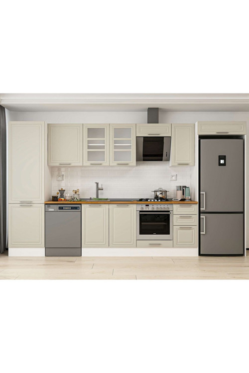 380X222 Cm Klasik Mebran Mutfak Dolabı Beyaz Mbb-E80B60S40-3 Mebran | Kumtaşı - Suntalam