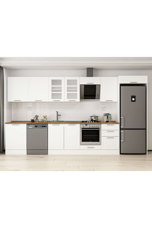 400X222 Cm Klasik Mebran Mutfak Dolabı Beyaz Beyaz Mb-E90S60S50-3 Mebran | Beyaz - Mdf