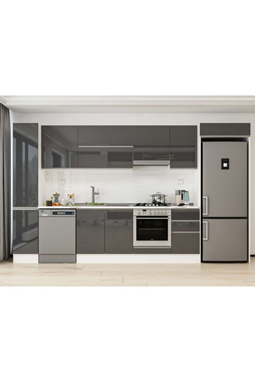 365X222 Cm High Gloss Mutfak Dolabı Mbb-E80B40S45-1 High Gloss | Antrasit - Suntalam
