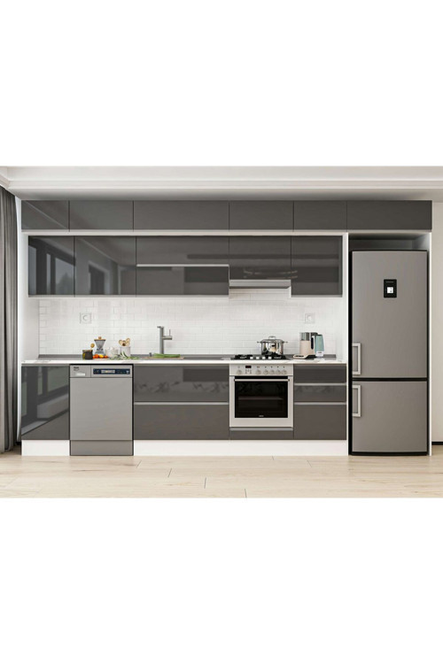 385X240 Cm High Gloss Mutfak Dolabı Mb-E90S45S50-1 High Gloss | Antrasit - Mdf