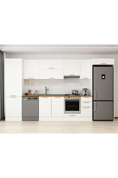 380X222 Cm Klasik Mebran Mutfak Dolabı Beyaz Beyaz Mbb-E80B60S40-1 Mebran | Beyaz - Mdf