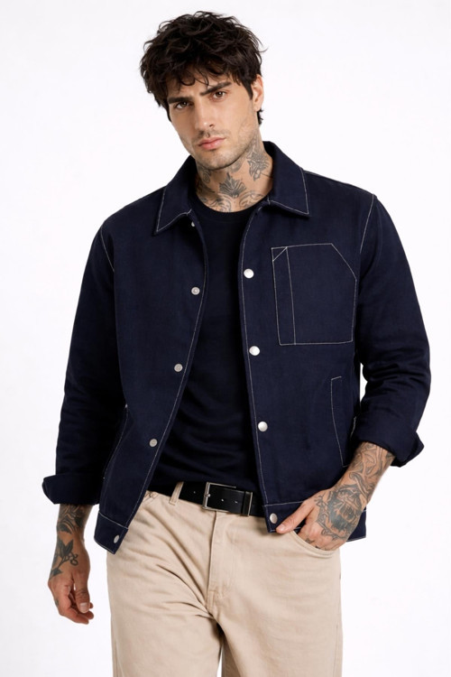 Erkek Dikiş Detaylı Oversize Gabardin Mevsimlik Ceket & Mont