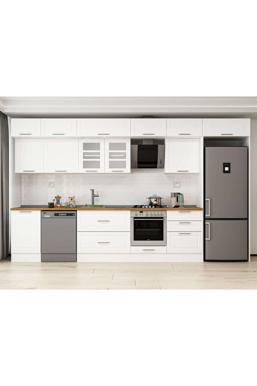 400X240 Cm Klasik Mebran Mutfak Dolabı Beyaz Beyaz Mb-E90S50S60-3 Mebran | Beyaz - Suntalam