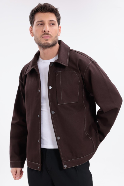 Erkek Dikiş Detaylı Oversize Gabardin Ceket - Mont