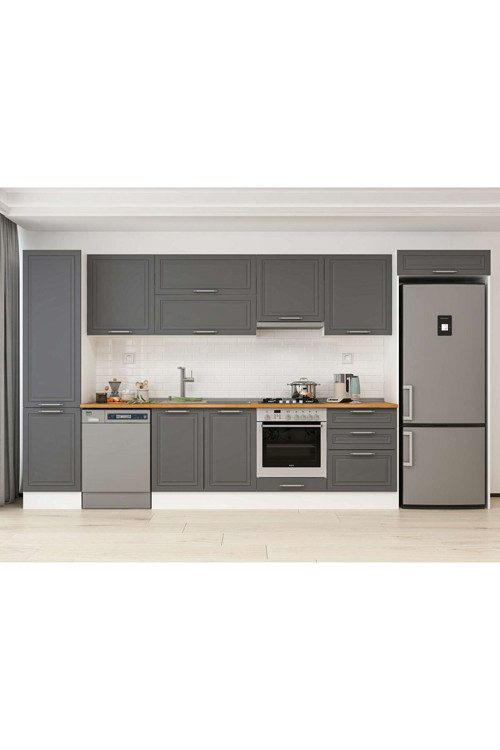 390X222 Cm Klasik Mebran Mutfak Dolabı Beyaz Beyaz Mbb-E80B50S60-1 Mebran | Antrasit - Mdf