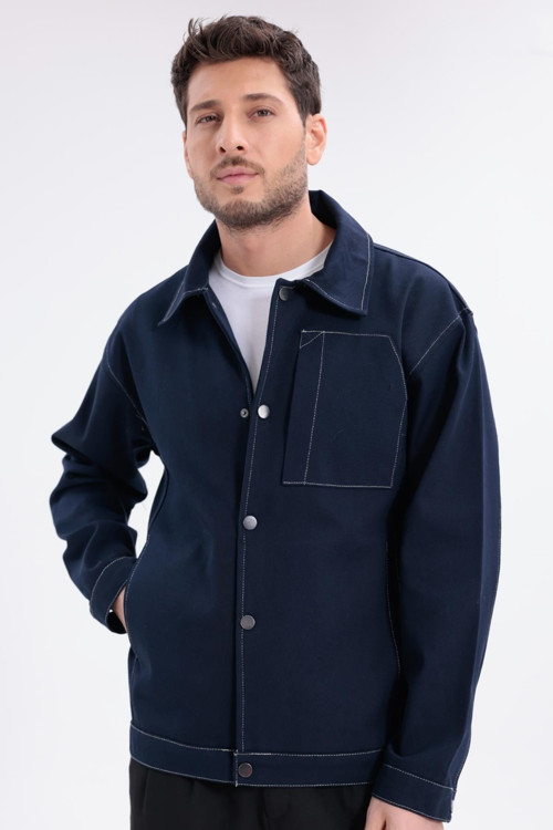 Erkek Dikiş Detaylı Oversize Gabardin Ceket - Mont