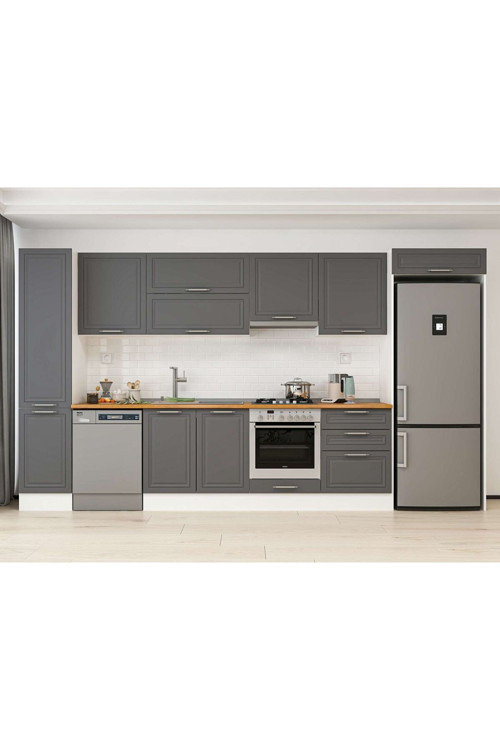 395X222 Cm Klasik Mebran Mutfak Dolabı Beyaz Beyaz Mbb-E90B45S60-1 Mebran | Antrasit - Mdf