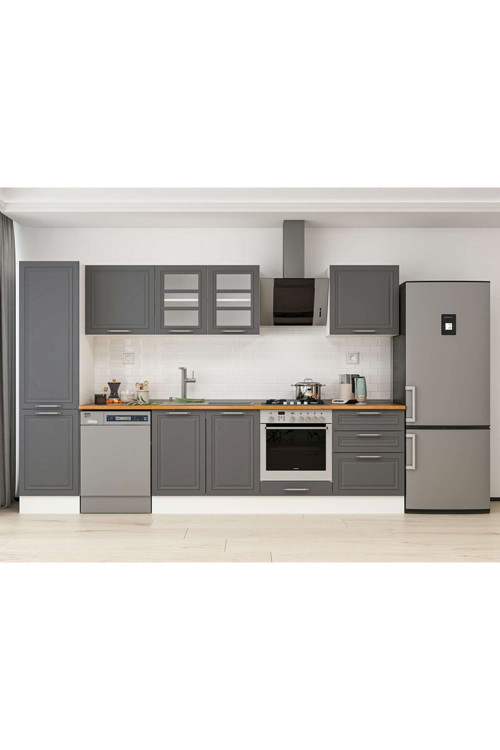 310X210 Cm Klasik Mebran Mutfak Dolabı Beyaz Mb-E80B50S60-3 Mebran | Antrasit - Suntalam