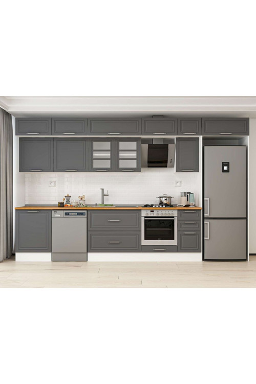 380X240 Cm Klasik Mebran Mutfak Dolabı Beyaz Mb-E80S60S40-3 Mebran | Antrasit - Suntalam