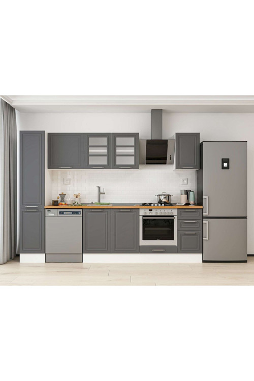 290X210 Cm Klasik Mebran Mutfak Dolabı Beyaz Mb-E90B40S40-3 Mebran | Antrasit - Suntalam