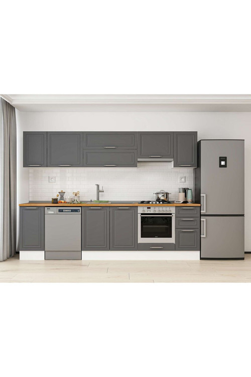 290X210 Cm Klasik Mebran Mutfak Dolabı Beyaz M-E90S40S40-1 Mebran | Antrasit - Suntalam