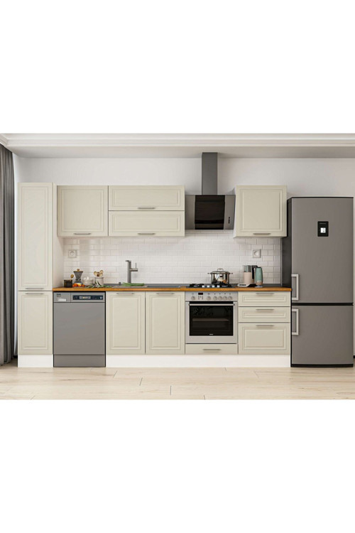 300X210 Cm Klasik Mebran Mutfak Dolabı Beyaz Beyaz Mb-E80B40S60-2 Mebran | Kumtaşı - Mdf