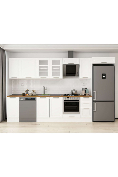 360X222 Cm Klasik Mebran Mutfak Dolabı Beyaz Beyaz Mb-E80S40S40-3 Mebran | Beyaz - Suntalam