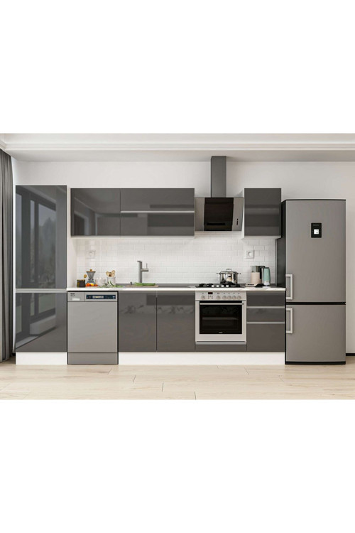 315X210 Cm High Gloss Mutfak Dolabı Mb-E90B60S45-2 High Gloss | Antrasit - Suntalam