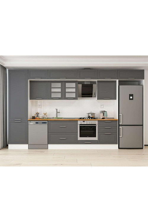 410X240 Cm Klasik Mebran Mutfak Dolabı Beyaz Mbb-E90B60S60-3 Mebran | Antrasit - Suntalam