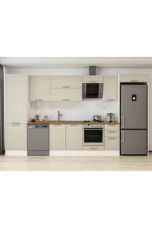 380X222 Cm Klasik Mebran Mutfak Dolabı Beyaz Mbb-E80B60S40-2 Mebran | Kumtaşı - Suntalam