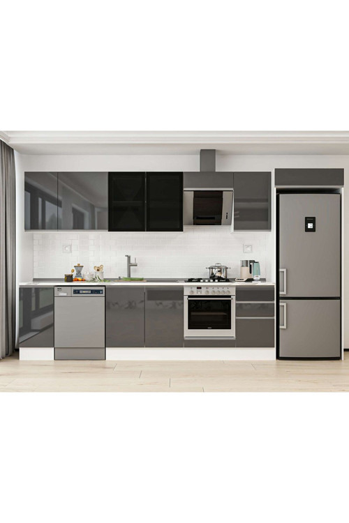 365X222 Cm High Gloss Mutfak Dolabı Mb-E80S40S45-3 High Gloss | Antrasit - Mdf