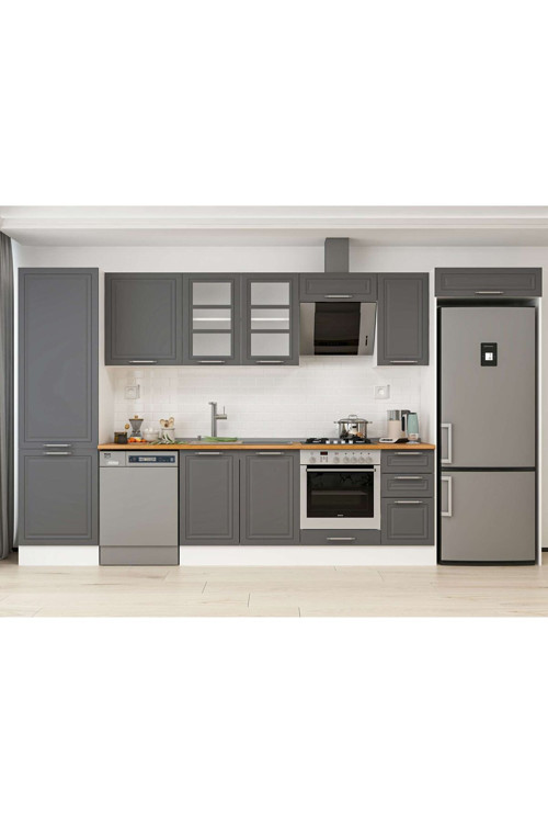 380X222 Cm Klasik Mebran Mutfak Dolabı Beyaz Beyaz Mbb-E80B60S40-3 Mebran | Antrasit - Mdf