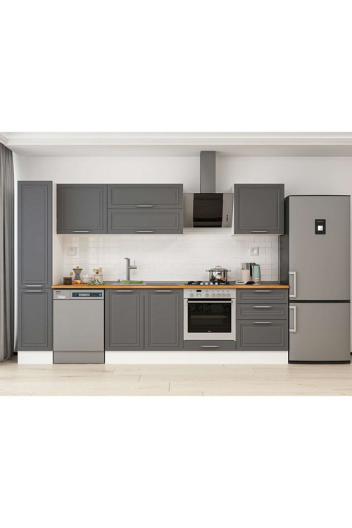 300X210 Cm Klasik Mebran Mutfak Dolabı Beyaz Beyaz Mb-E80B40S60-2 Mebran | Antrasit - Mdf