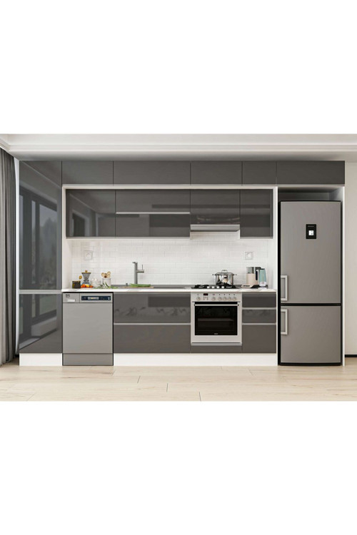 370X240 Cm High Gloss Mutfak Dolabı Mbb-E80B50S40-1 High Gloss | Antrasit - Suntalam