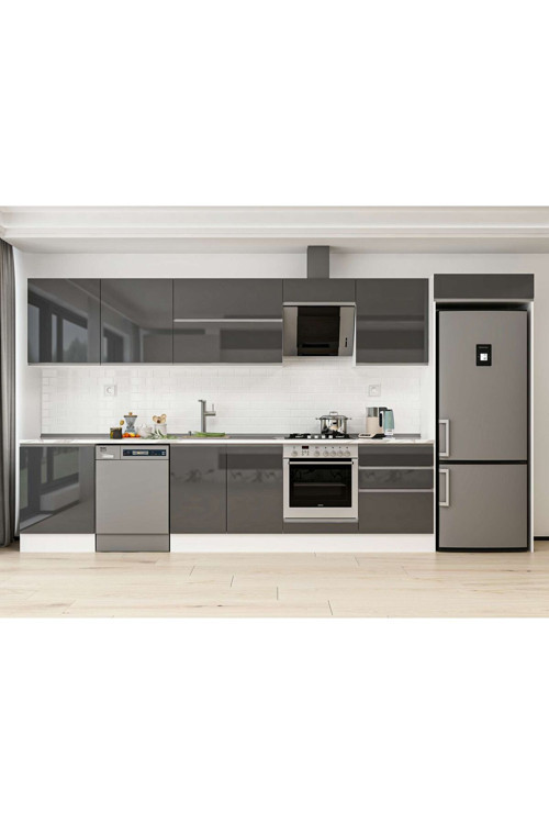 410X222 Cm High Gloss Mutfak Dolabı Mb-E90S60S60-2 High Gloss | Antrasit - Suntalam