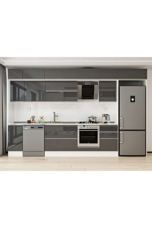370X240 Cm High Gloss Mutfak Dolabı Mb-E80S40S50-2 High Gloss | Antrasit - Suntalam