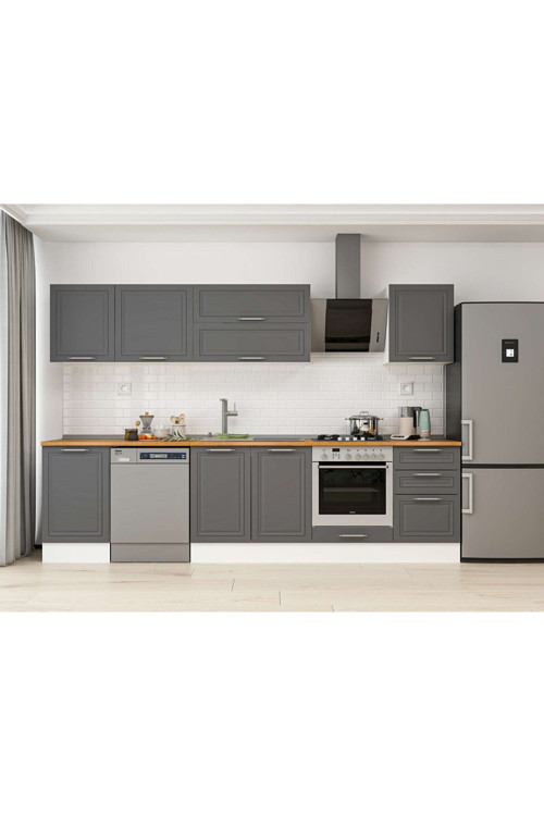 300X210 Cm Klasik Mebran Mutfak Dolabı Beyaz Beyaz M-E80S50S50-2 Mebran | Antrasit - Mdf