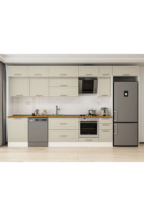 390X240 Cm Klasik Mebran Mutfak Dolabı Beyaz Beyaz Mb-E90S60S40-2 Mebran | Kumtaşı - Mdf