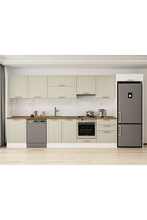 410X222 Cm Klasik Mebran Mutfak Dolabı Beyaz Mb-E90S60S60-1 Mebran | Kumtaşı - Suntalam