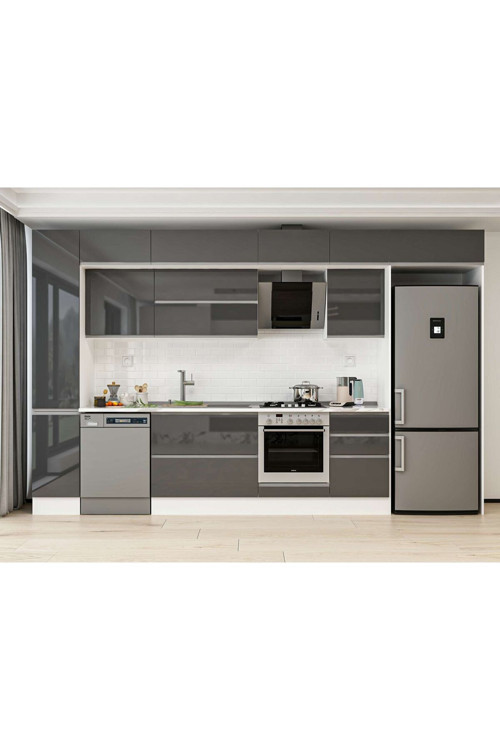 370X240 Cm High Gloss Mutfak Dolabı Mbb-E80B40S50-2 High Gloss | Antrasit - Mdf