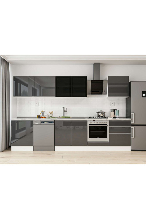 320X210 Cm High Gloss Mutfak Dolabı M-E80S60S60-3 High Gloss | Antrasit - Mdf