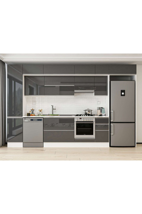 365X240 Cm High Gloss Mutfak Dolabı Mbb-E80B45S40-1 High Gloss | Antrasit - Mdf