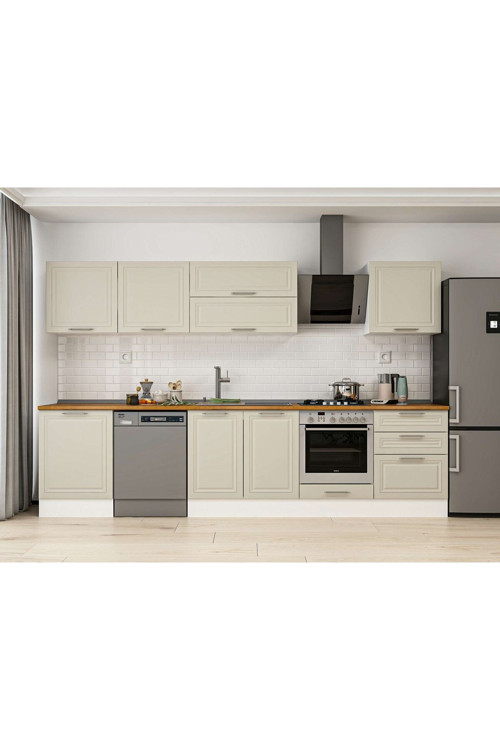320X210 Cm Klasik Mebran Mutfak Dolabı Beyaz Beyaz M-E80S60S60-2 Mebran | Kumtaşı - Mdf