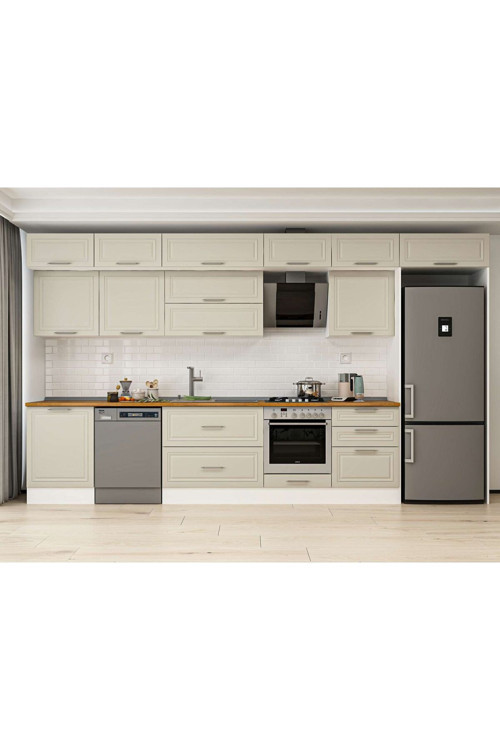 410X240 Cm Klasik Mebran Mutfak Dolabı Beyaz Beyaz Mb-E90S60S60-2 Mebran | Kumtaşı - Mdf
