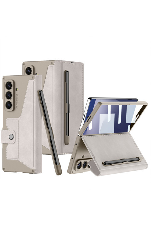 Galaxy Z Fold 7 Kılıf Kamera Korumalı Kadife Tasarımlı Zore Kıpta Kalem Bölmeli Fest Kapak
