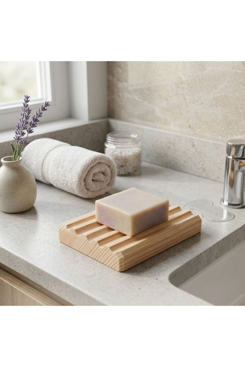 Ahşap Sabunluk 10X7 Cm – Doğal Masif Ahşap, Kaymaz Tasarım, Banyo & Mutfak İçin