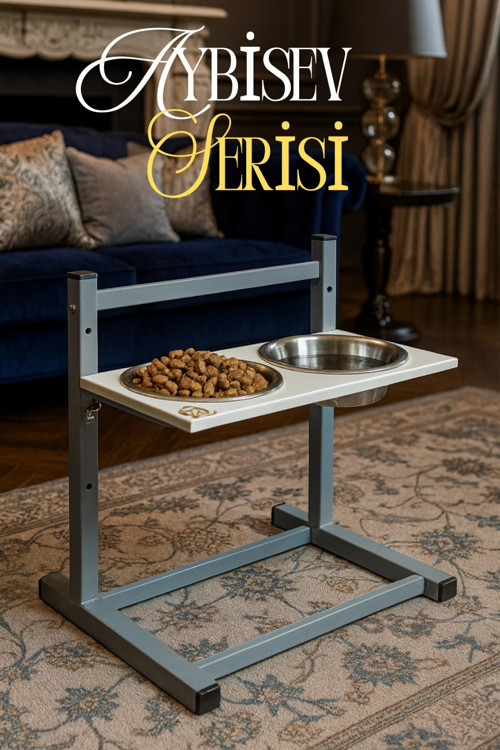 OK-AY Store Aybisev Köpekler İçin Ayarlanabilir Paslanmaz Çelik Mama ve Su Kabı Standı Beyaz