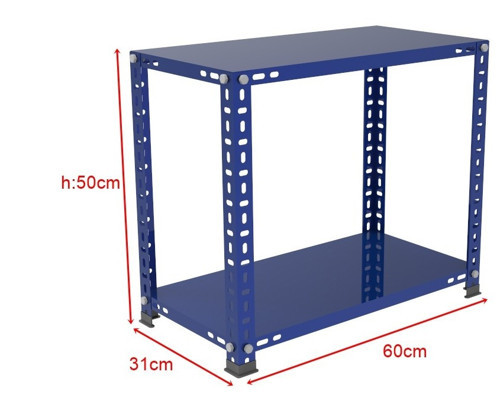 2 Katlı Renkli Çelik Raf Sehpa - Atölye, Depo, Ofis Sehpası Krem-31x60 cm-50 cm