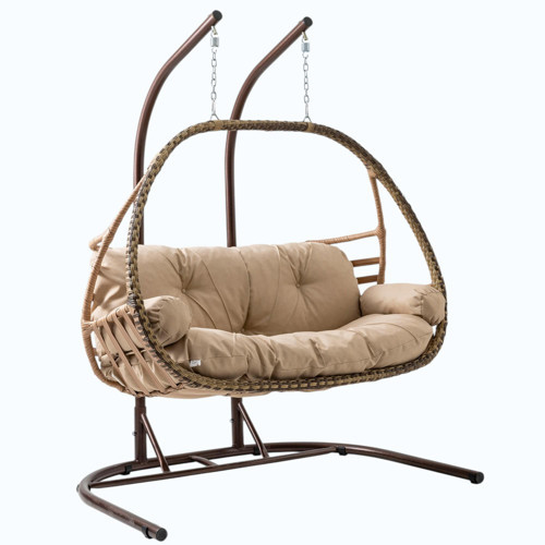 Malta Çiftli Rattan Bahçe Salıncağı | Açık Kahve