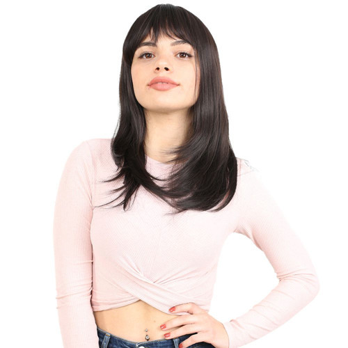 Düz Perçemli Orta Boy Fiber Sen Peruk / Kahverengi