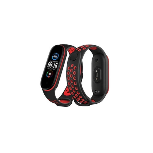 Mi Band 7 Spor Delikli Kordon - Siyah-kırmızı