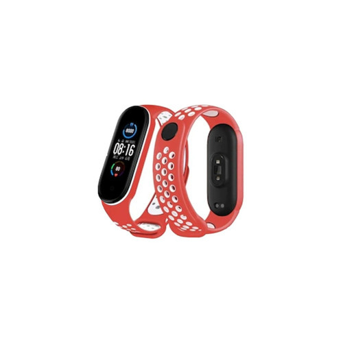 Mi Band 4 Spor Delikli Kordon - Kırmızı-beyaz