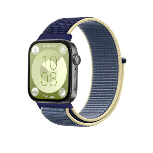 Huawei Fit 4 Hasırlı Cırtcırtlı Kordon - Sarı-Lacivert