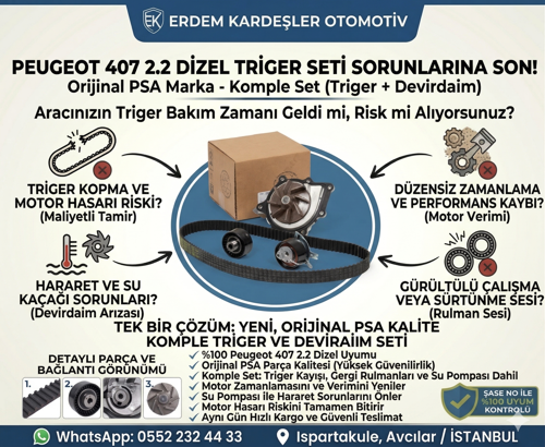 Peugeot 407 2.2 Dizel Komple Triger Seti + Devirdaim PSA 1613551880