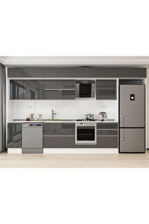 390X240 Cm High Gloss Mutfak Dolabı Mb-E90S40S60-2 High Gloss | Antrasit - Mdf