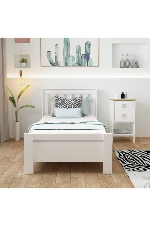 2 Set Yatak Odası Takımı Beyaz Optima Karyola Cevher Komodin
