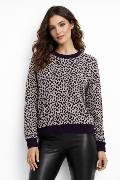 Kadın Leopar Desen Triko Kazak BGL-ST05284