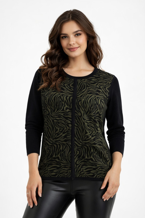Kadın Zebra Desen Triko Kazak BGL-ST05286