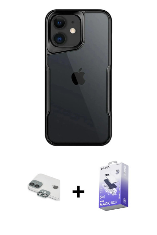 ieg™ iPhone 11 Kılıf Akış Çizgi Koleksiyonu - Siyah Bilvis 5in1 5D Magic Hayalet Cam Ekran Koruyucu